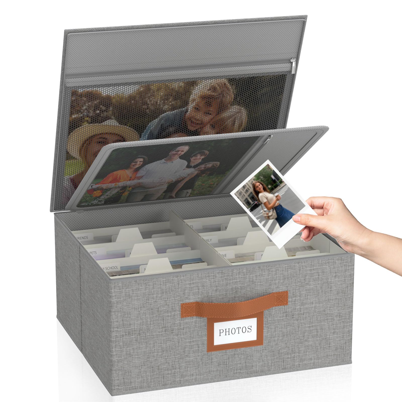 Decorative Photo Storage Box with Zipper Hold Up to 2000 4x6 Pictures, Grey | Li