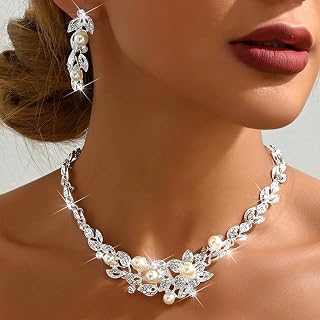 女性用ジュエリーセット、ネックレスとイヤリングプロムウェディングジュエリーセット、スタイリッシュなデザイン、理想的なイブニングウェア、クリスマスギフト、女性への友情の贈り物。