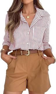 siliteelon Striped Button Down Shirts for Women Shirts Long Sleeve Casual Collar Office Work Shirt with Pocket