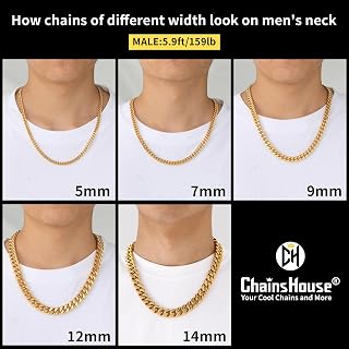 ChainsHouse Cuban Link Chain for Men, Stainless Steel Waterproof Necklace