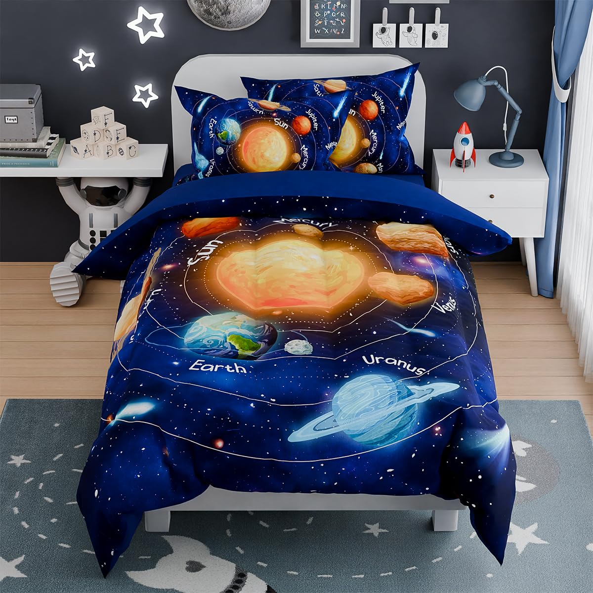 Solar System Comforter Set Full, Ultra Soft Microfiber Bedding Sets with 4-Piece