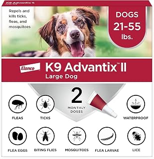 K9 Advantix II Flea & Tick Topical for Large Dogs 21–55 lbs., 2ct | Vet-Recommended, 30-Day Protection, Treats & Prevents Fleas, Ticks, Mosquitoes, Biting Flies, and Lice