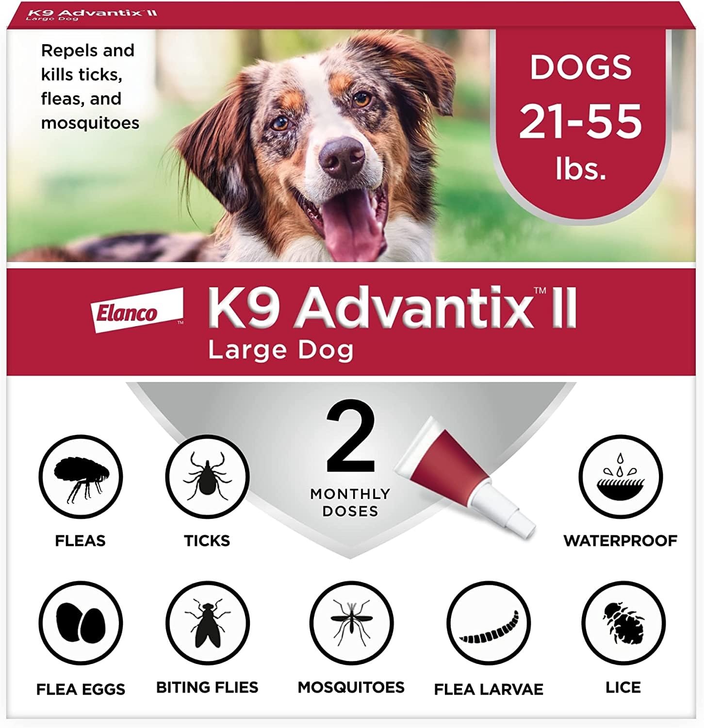 K9 Advantix II Flea & Tick Topical for Large Dogs 21–55 lbs., 2ct | Vet-Recommen