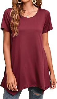 Enmain Womens Tunic Top 3/4 Long Sleeve Tunics for Women UK Plus Size Round Neck Longline Tops for Leggings Ladies Swing T Shirt Casual Loose Stretch Comfortable Blouses Shirts S-5XL