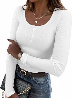Zeagoo Casual Square Neck Long Sleeve Shirts for Women Slim Fit Ribbed Knit Basic T Shirts 2025 Autumn Summer Clothes