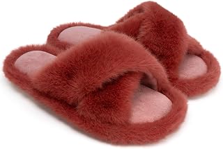 Chantomoo Women's Slippers Cross Band Fuzzy Memory Foam Slippers for Women Plush Comfy Faux Fur Slipper Slides House Shoes Anti-Skid Sole Gift Slippers