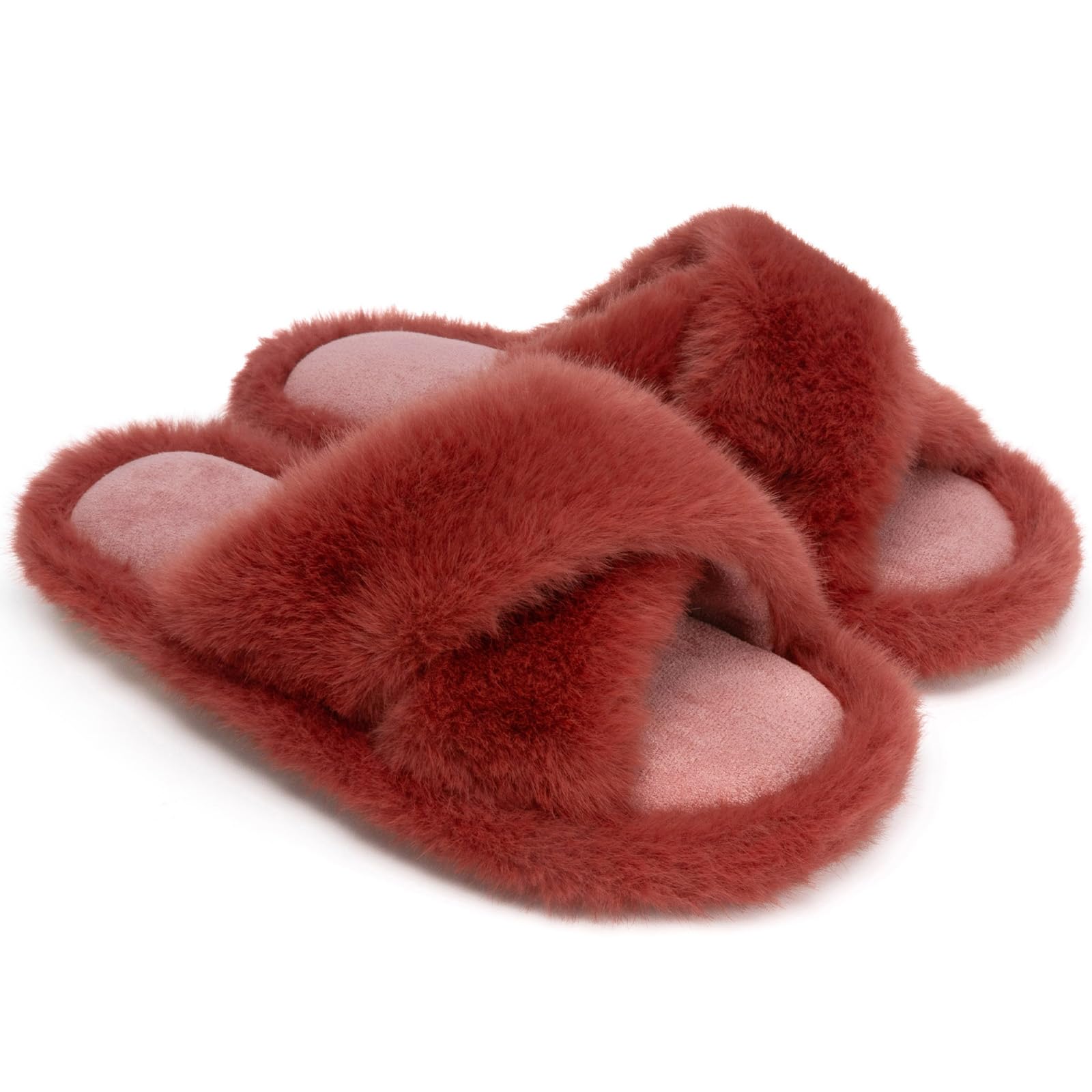 Chantomoo Women's Slippers Cross Band Fuzzy Memory Foam Slippers for Women Plush