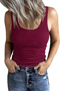 GEMBERA Women's Scoop Neck Sleeveless Ribbed Tank Tops