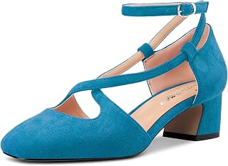 Castamere Women Medium Chunky Wide Heel Square Toe Cross Strap Pumps Party Cute Shoes