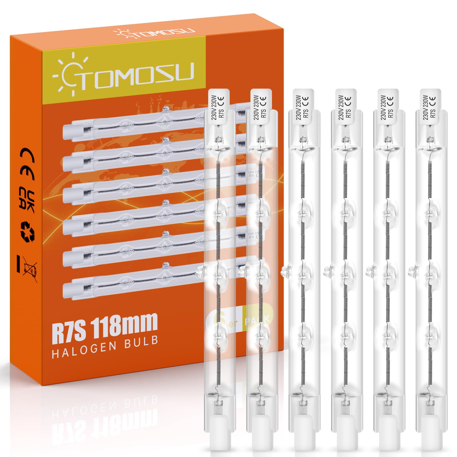 Tomosu 6 x Halogen Bulb 118 mm 230 W, Dimmable 4650LM, Warm White | 220V, 2800K,