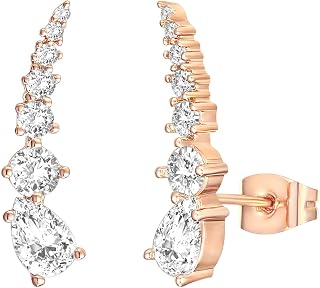 PAVOI Ear Climbers, 925 Silver, Rose Gold, Size 19 Millimeters, Diamond