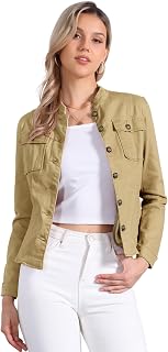 Allegra K Denim Jacket Womens Classic Stand Collar Long Sleeve Jean Jackets