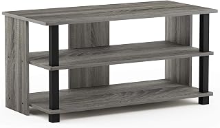 Furinno Sally TV Stand, French Oak Grey/Black, 3 Tiers Up to 40"