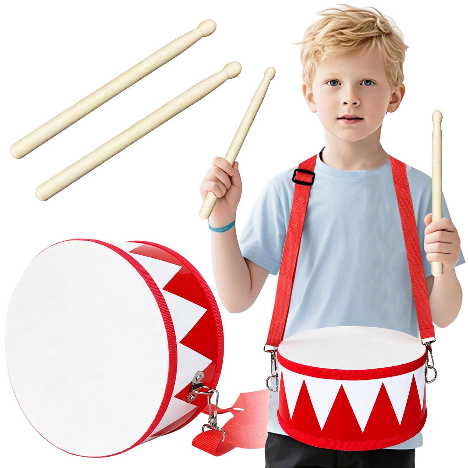 Kids Drum Set,8 in Wooden Toy Drum Set,Educational Baby Musical Toys Drum with A