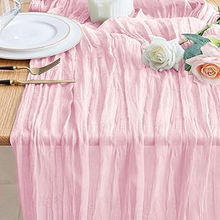 Wokceer Cheesecloth Table Runner Pink 10FT Boho Gauze Runner for Party | 120 Inch Cheese Cloth Table Runner Blushing Pink Rustic Sheer Runners for Wedding Birthday Baby Shower Christmas Table Decor