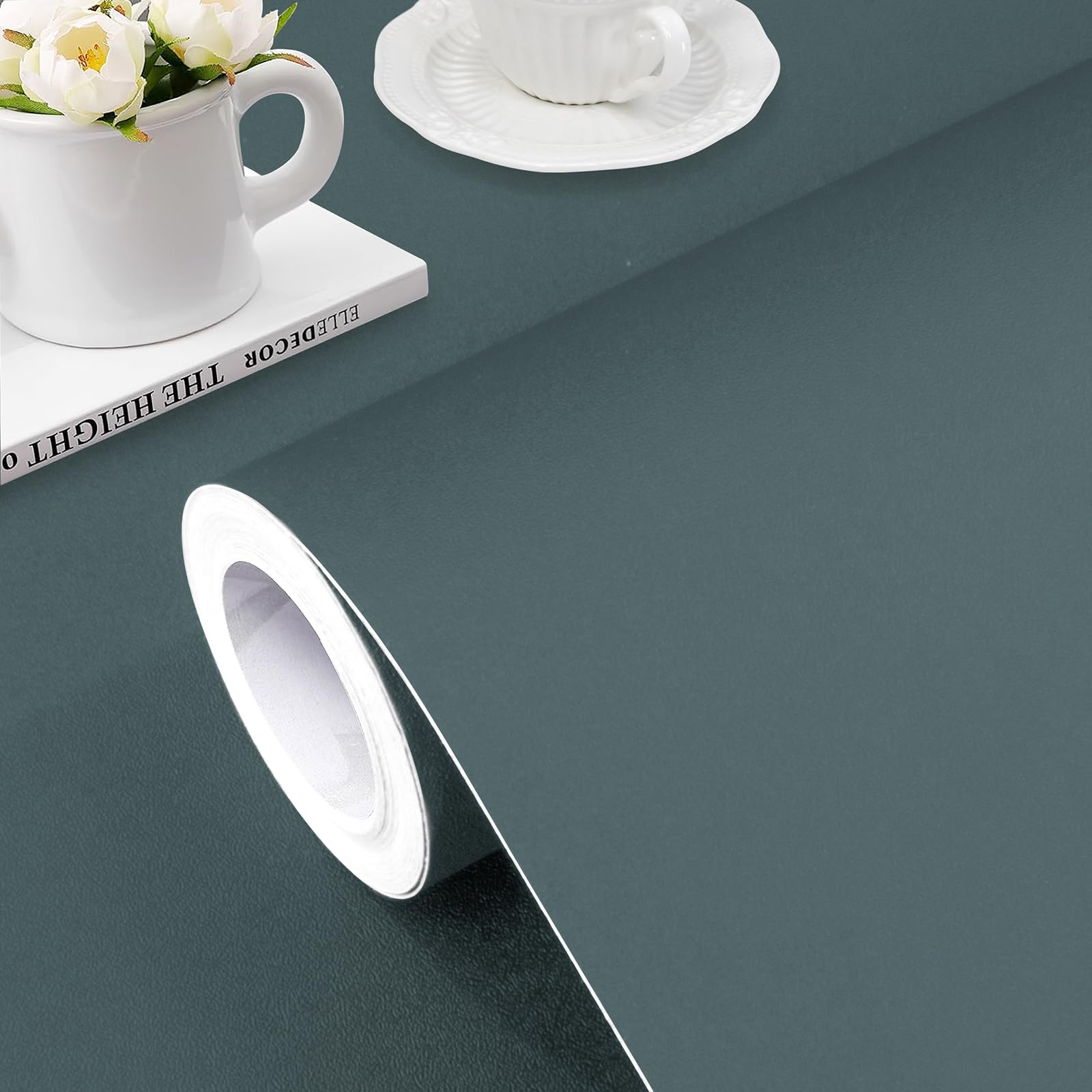 Jeweluck Green Peel and Stick Wallpaper - 15.7"x393.7" Solid Matte Self-Adhesive