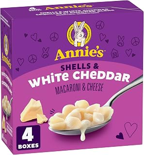 ANNIE'S - VALUE PACK SIZE - MACARONI AND CHEESE Shells and White Cheddar, 4 Pack, 680 Grams box, No Artificial Flavours or Synthetic Colours, Contains Real Cheese and Milk Ingredients