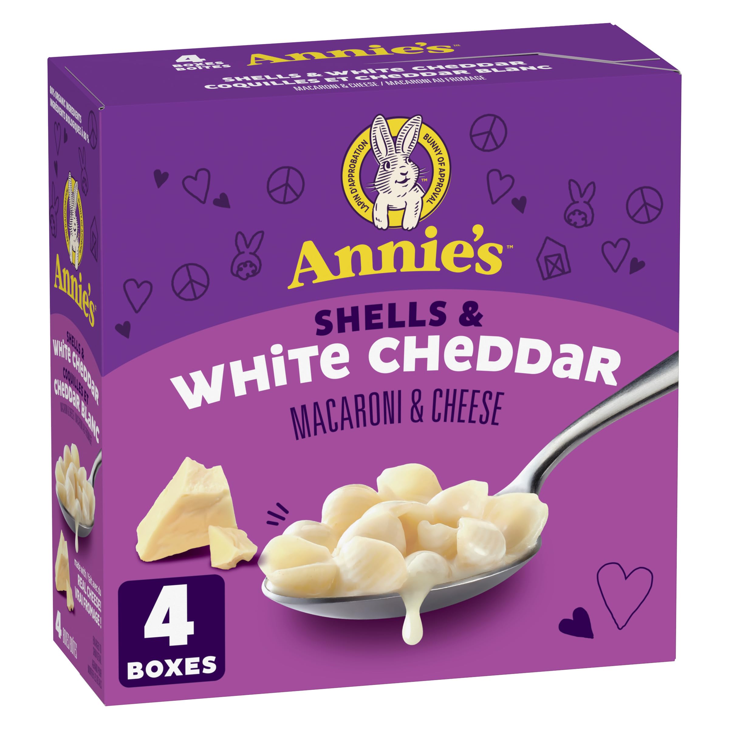 ANNIE'S - VALUE PACK SIZE - MACARONI AND CHEESE Shells and White Cheddar, 4 Pack