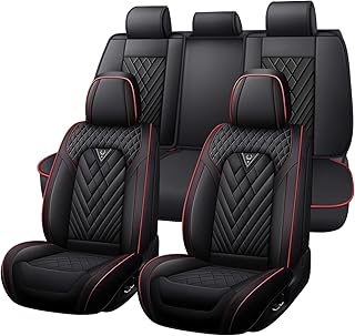 Car Seat Covers Full Set for Toyota RAV4 2000-2026, Anti-Slip Full Coverage Car Seat Covers, Waterproof Nappa Leather Car Seat Cover Sets(5 Seats/Black Red)