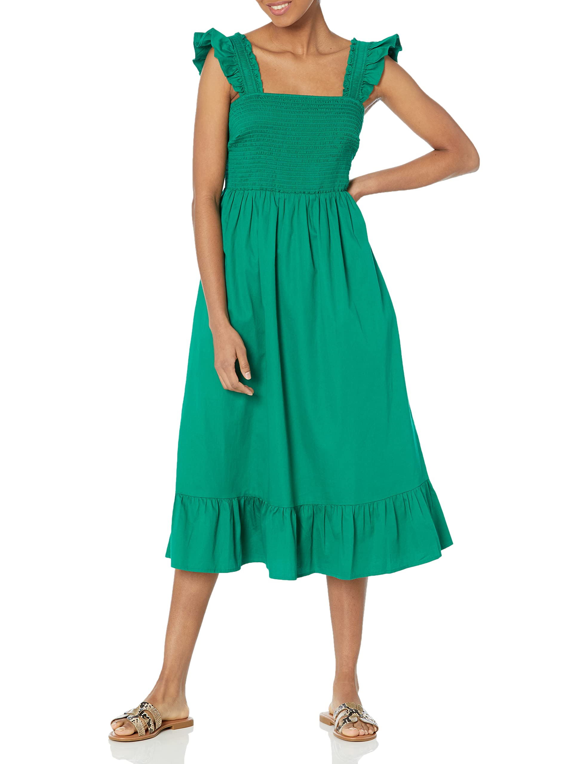 The Drop, Kimi Women's Ruffled Shoulder Smocked Midi Dress