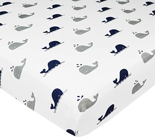 American Baby Company 100% Cotton Fitted Pack and Play Sheet, 39" x 27" | Pack N Play Sheet, Navy Whale, for Playpen, Playard &amp; Mini Crib Mattress - Soft &amp; Breathable, Neutral for Boys &amp; Girls