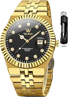 OLEVS - Men's Stainless Steel Wrist Watch with Gold Blue Black White Dial Quartz Waterproof Luminous Date Window Father's Day, Two Tone Blue 2867