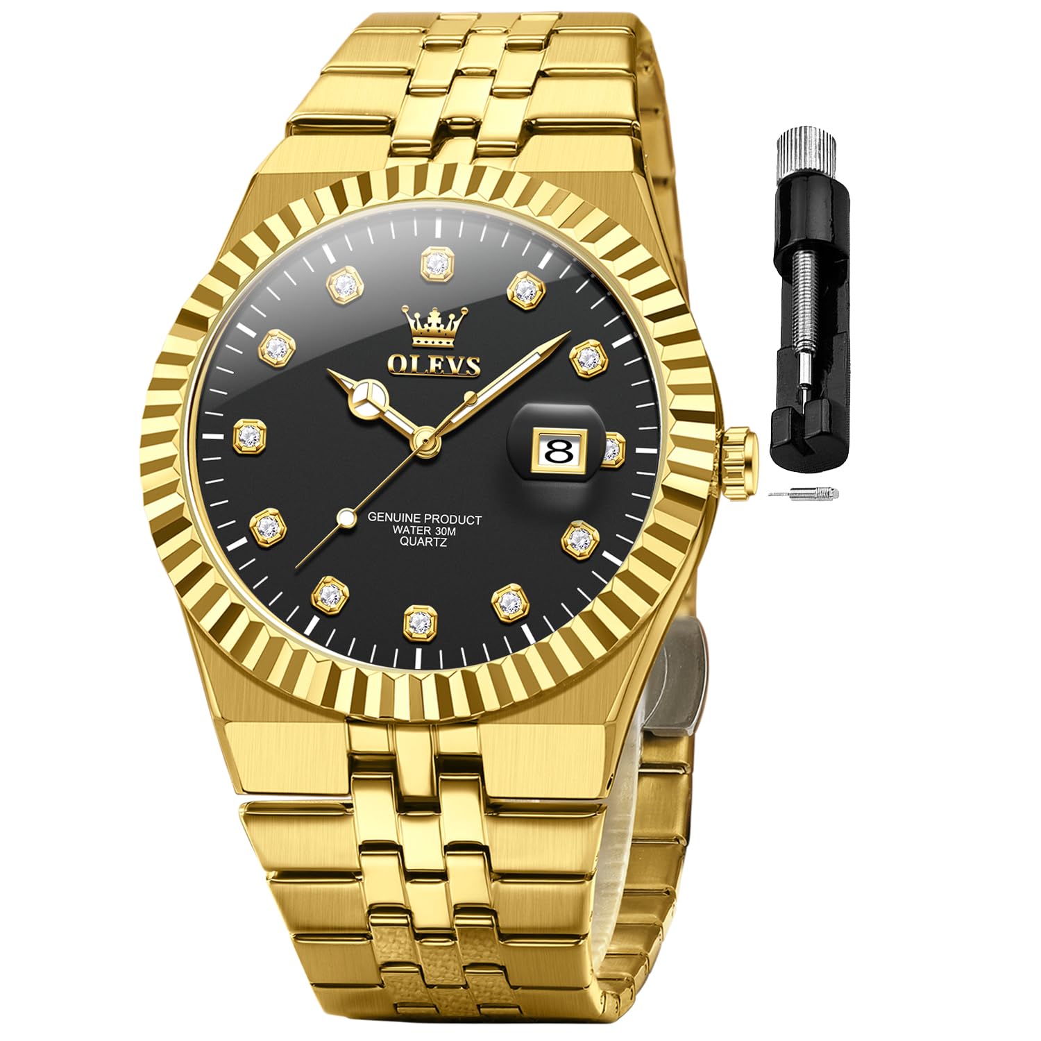 OLEVS - Men's Stainless Steel Wrist Watch with Gold Blue Black White Dial Quartz