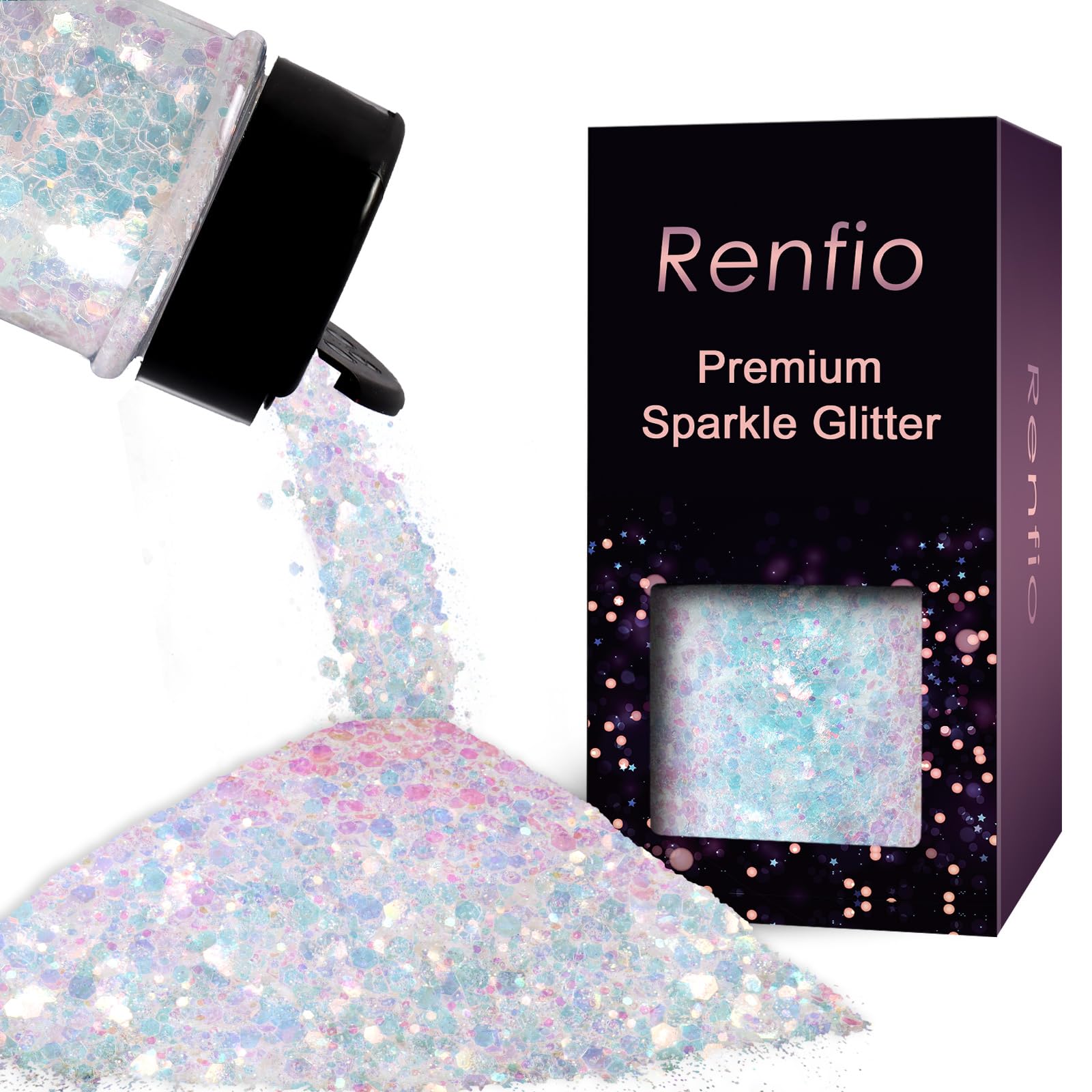 Renfio Iridescent Chunky Glitter Colorful White for Snowglobe Tumbler | 1.76oz/5