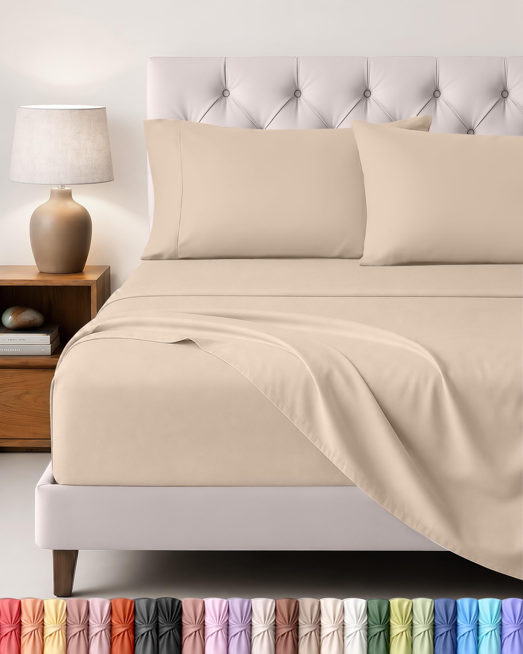 Utopia Bedding Bed Sheet Set, 4 Piece, King, Beige