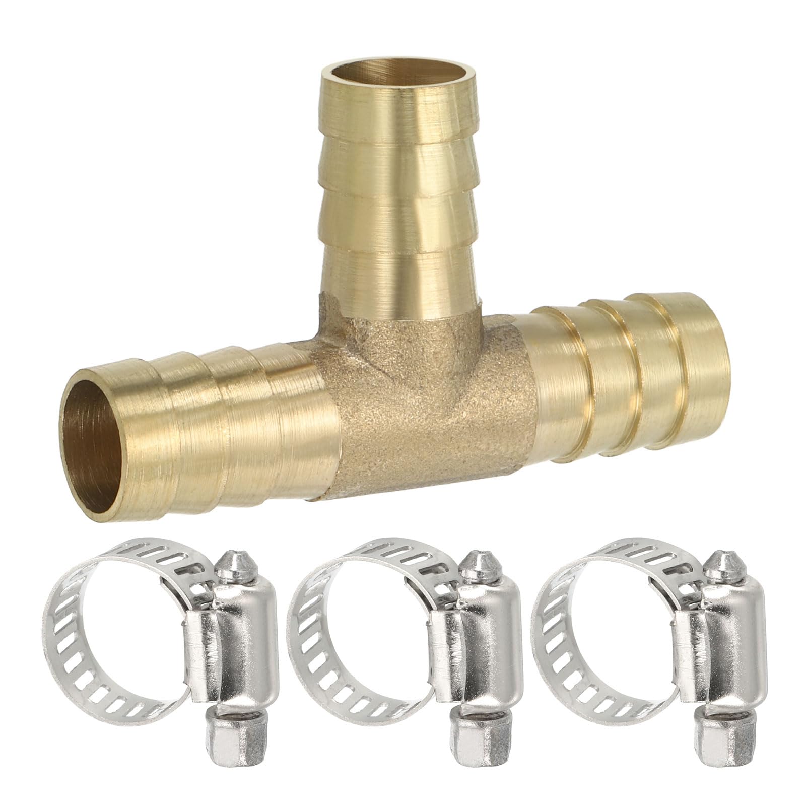 PATIKIL Brass Tee Hose Barb Fitting 1/2" 3 Ways Golden | Union Intersection T Sh