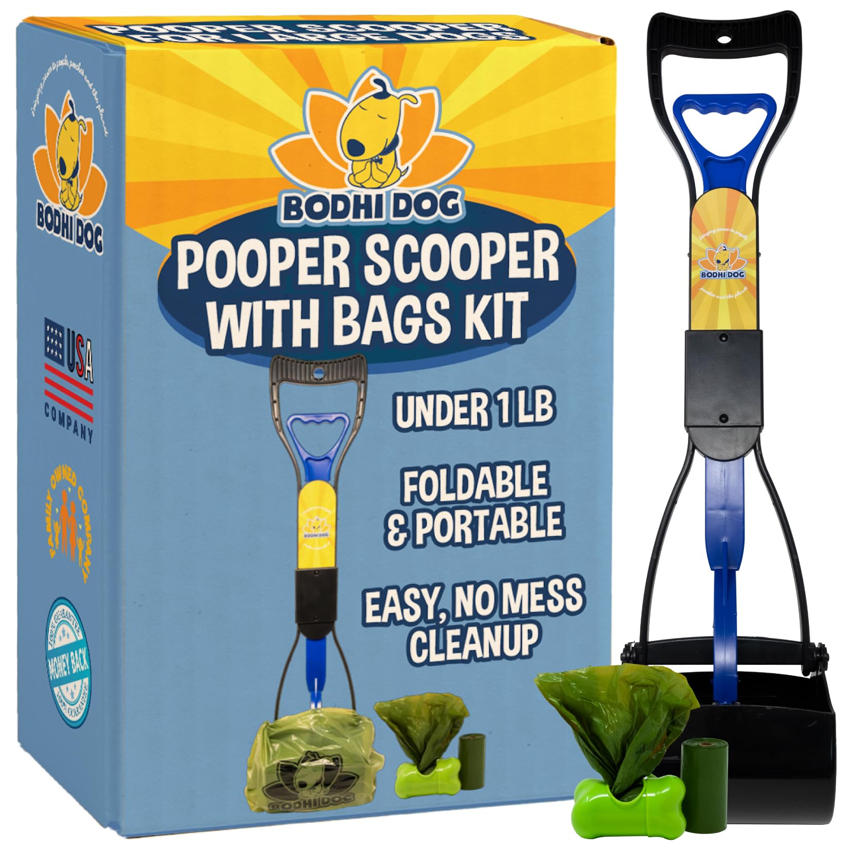 Bodhi Dog Complete Poo Pack- 24" Pooper Scooper, Poop Bags, & Waste Bag Holder, 