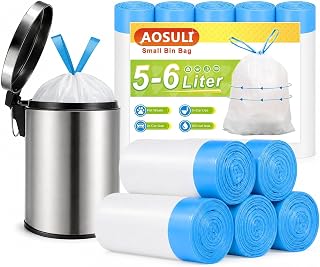 Small Bin Bags 5L-6L, White Bin Liners with Drawstring, 75 Count