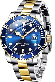 OLEVS Watches for Men Waterproof Luxury Analog Mens Watches Stainless Steel Business Fashion Mens Watch Big Face Dress Watches for Men Watch with Date(Blue/Black/Green/Gold Dial)