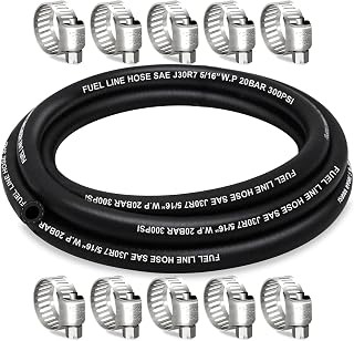 HOUSUN Fuel Line Hose 5/16 Inch ID, 10FT 300PSI Fuel Hose, with 10 Clamps | NBR Material, 10 Clamps Included