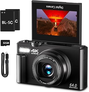 VJIANGER 4K Digital Camera, Vlogging Camera with 180° Flip Screen | 64MP photos, 18X zoom, point-and-shoot for photography, YouTube, travel and beginners, WiFi sharing