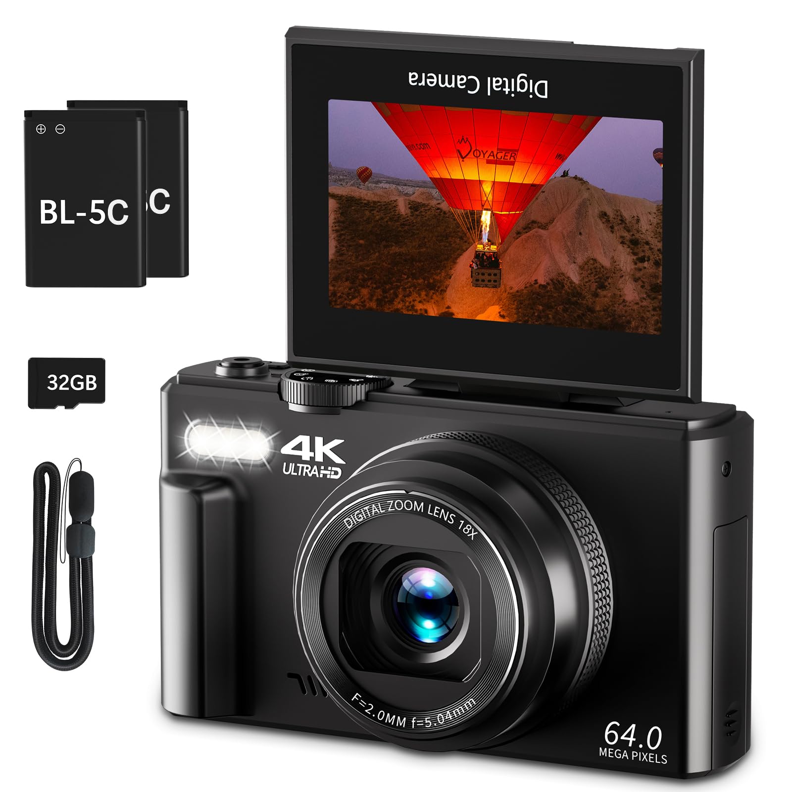 VJIANGER 4K Digital Camera, Vlogging Camera with 180° Flip Screen | 64MP photos,