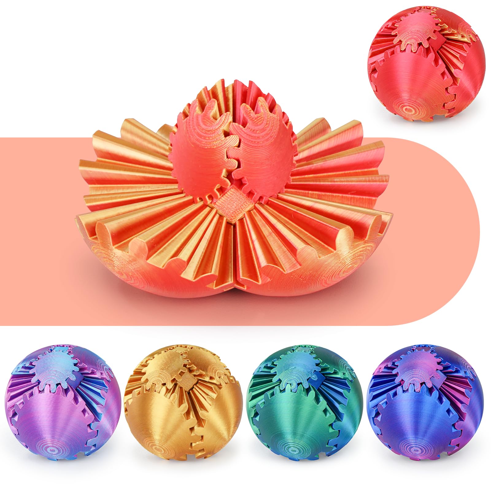 Gear Ball 3D Printed Spin Ball or Cube Fidget Toy,Gear Sphere Fidget Toy,Fidget 
