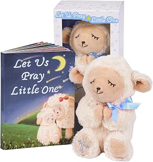 MyMateZoe Baptism Gifts for Boys, Great Christening, Dedication and Baptism Gift Set for Boys and Newborn Baby, Includes 7" Praying Lamb Plush Toy and Let Us Pray Baby Book in Keepsake Gift Box