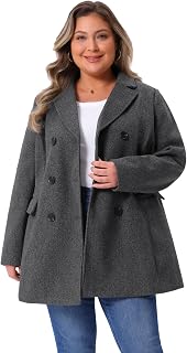 Agnes Orinda Women's Plus Size Notched Lapel Double Breasted Long Coat