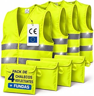 Sacromonte | Approved Reflective Vest | Pack of 2 with Bags | One size L, fluorescent yellow, high visibility EN ISO 20471, use in car and motorcycle, road and work safety, Velcro closure