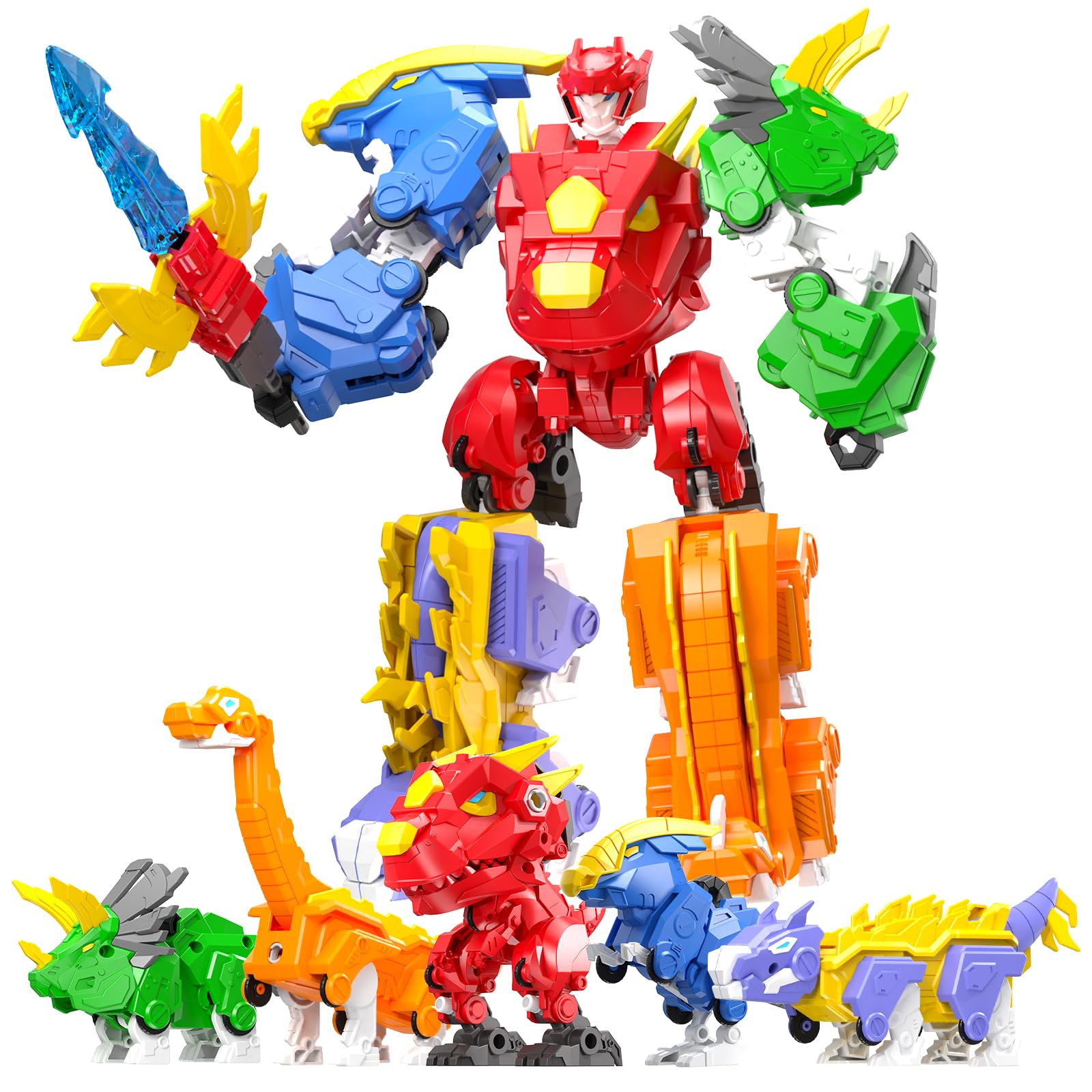 RISUNTOY 6+ Kids 5-in-1 Dinosaur Transforming Robot Toy - Safe, Durable, Easy As