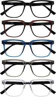 OPULIZE LEO Reading Glasses - Rectangular Frame, 5 Pack - Black/Brown/Blue/Grey/Transparent, One Size