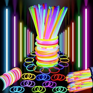 Premium 100 Pack Glow Sticks for Kids & Adults- 100 Pcs Glow in the Dark Sticks with Connectors Bracelets- Party Supplies (200 Pcs Kit)-8 inch Glow Sticks Bulk Pack- Halloween Party - 100 Pack