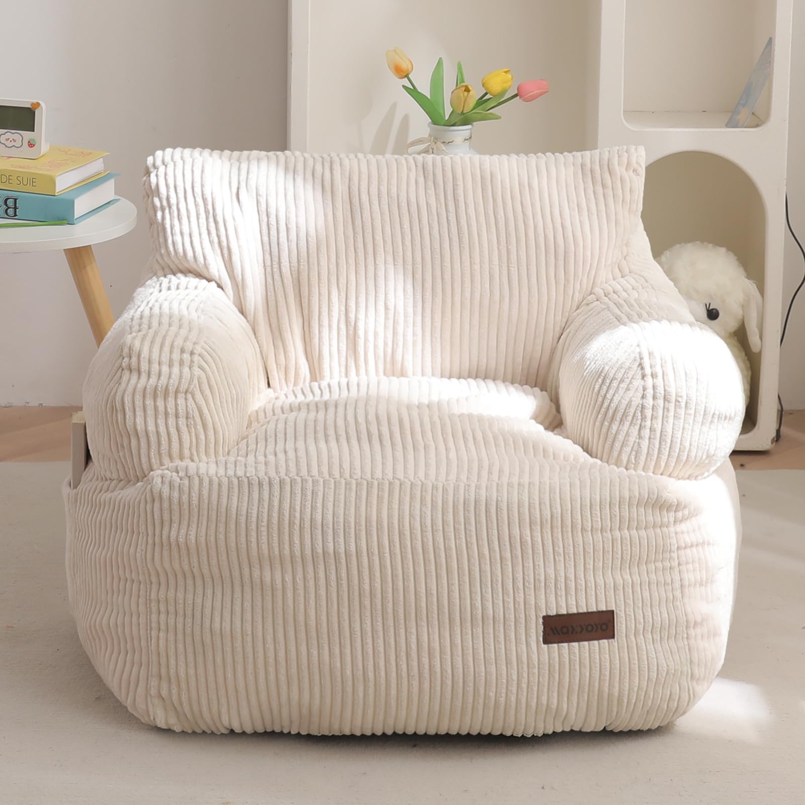 MAXYOYO Kids Bean Bag Chair, Stuffed Bean Bag Sofa, Beige, Standard | Bean Bag C