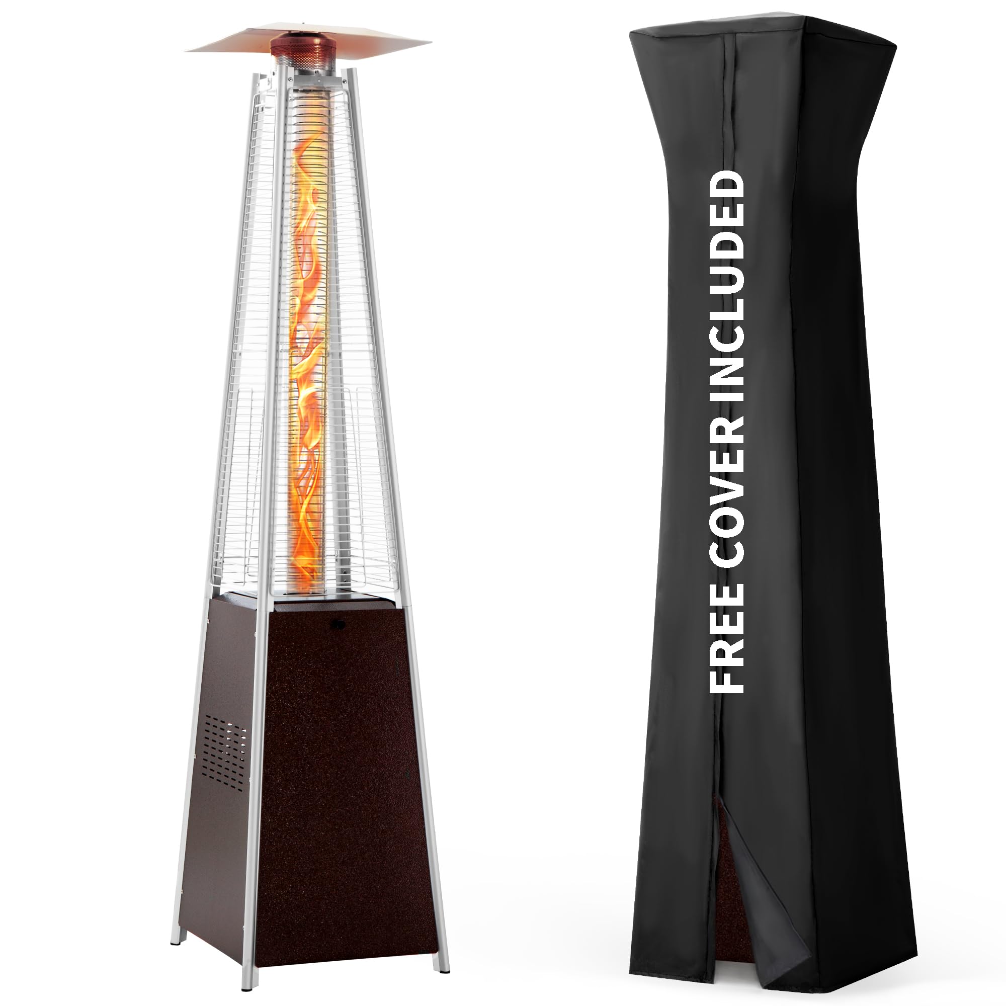 Pamapic 89" Pyramid Patio Heater Outdoor, Propane Flame Tower with Quartz Glass 