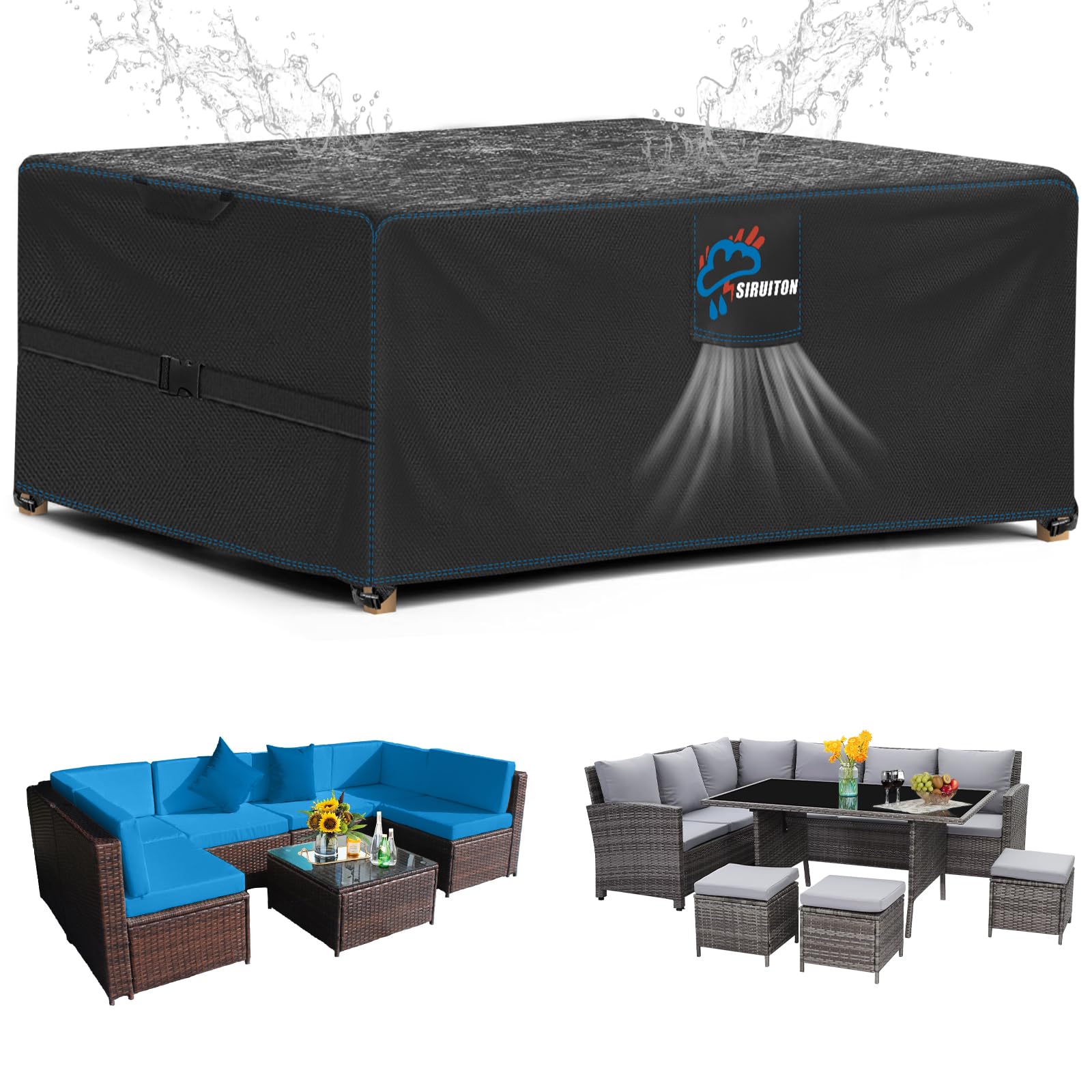 SIRUITON Housse Salon de Jardin 180x120x74cm,Imperméable en Oxford 520D