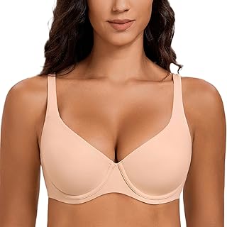 MELENECA Women's V Neck Reducer Underwire Bra Large Size Unlined Plunging T-Shirt