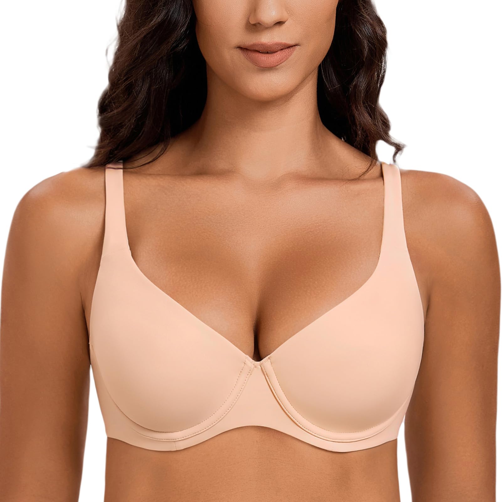 MELENECA Women's V Neck Reducer Underwire Bra Large Size Unlined Plunging T-Shir
