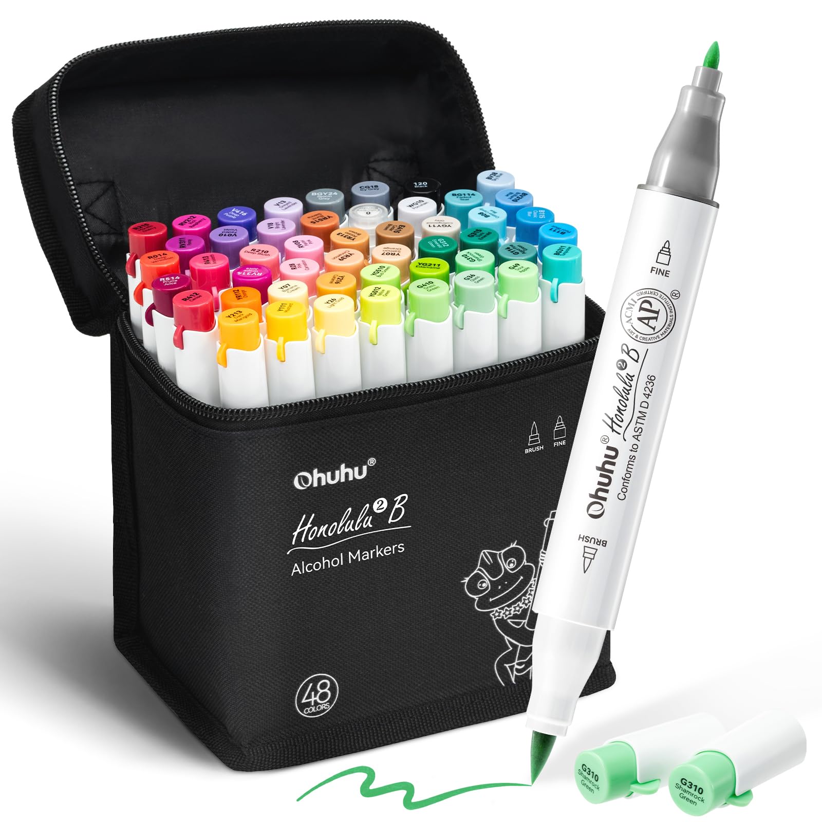 Ohuhu Alcohol Markers Brush& Fine 48 Colors for Adults Coloring Refillable | AP 