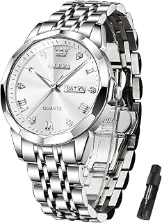 OLEVS Mens Watches Classic Silver Modern Watch Men Two Tone Stainless Steel Dress Business Casual Wristwatch Calendar Waterproof Blue White Black Dial Date